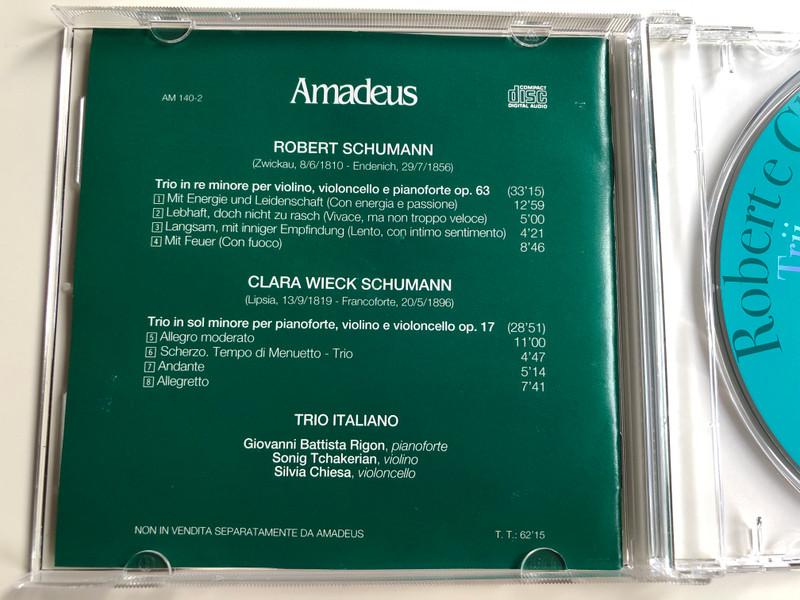 Trii Per Pianoforte E Archi / Trio Italiano / Robert e Clara Schumann ‎/ Amadeus Audio CD 2001 / AM 140-2