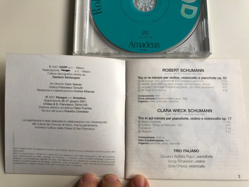 Trii Per Pianoforte E Archi / Trio Italiano / Robert e Clara Schumann ‎/ Amadeus Audio CD 2001 / AM 140-2