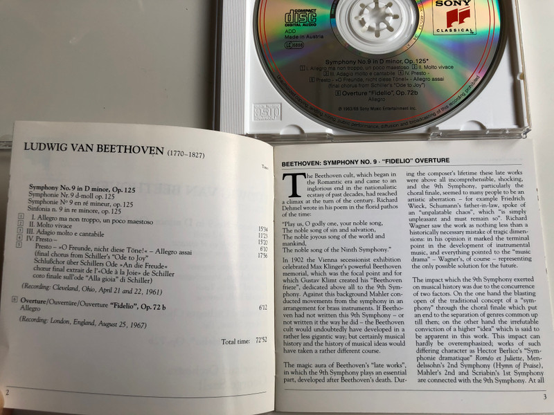 Beethoven - Symphony No. 9 ''Choral'', "Fidelio" Overture / Adele Addison, Jane Hobson, Richard Lewis, Donald Bell / Cleveland Orchestra & Choir, George Szell ‎/ Sony Classical Audio CD 1991 / SBK 46533