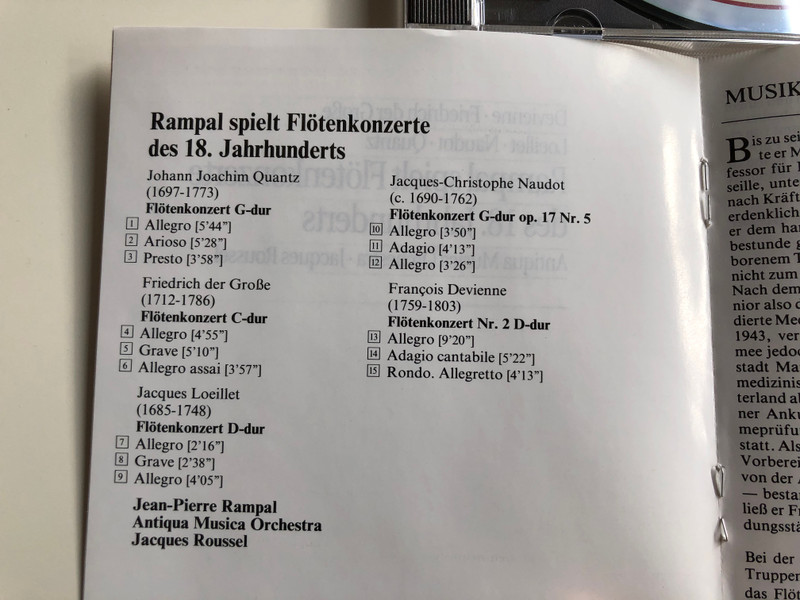 Devienne, Friedrich der Grose, Loeillet, Naudot, Quantz / Rampal spielt Flotenkonzerte des 18. Jahrhunderts / Antiqua Musica Orchestra, Jacques Roussel / Solo / 65 min+ / Philips Audio CD 1994 / 442 662-2