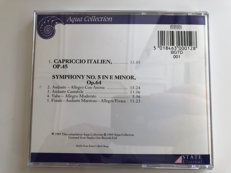Tchaikovsky / Including: Capriccio Italien, Symphony No. 5 / 60 mins / Aqua Collection Audio CD 1989 / BGTD 001