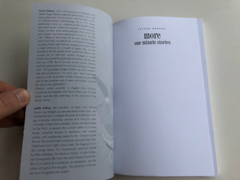 More one minute stories by István Örkény / Translated by Judit Sollosy / Egyperces Novellák, Búcsú, Kiadatlan Novellák válogatás Angol nyelven / Corvina 2019 / Paperback (9789631363074)