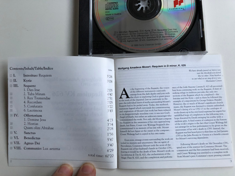 Mozart – Requiem, K.626 / Lynne Dawson, Jard Van Nes, Keith Lewis, Simon Estes ‎/ Philharmonia Chorus & Orchestra / Carlo Maria Giulini / Sony Classical ‎Audio CD 1990 / SK 45 577