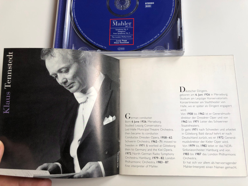 Gustav Mahler - Symphony No. 4 ''Adagietto'' from Symphony No. 5 / The London Philharmonic / Lucia Popp, Klaus Tennstedt / EMI Classics Audio CD 1997 Stereo / 7243 5 69817 2 0