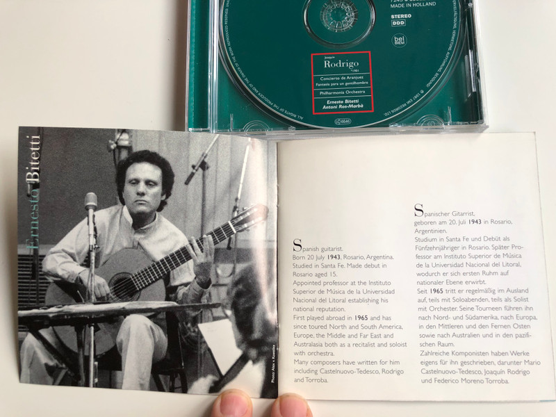 Joaquin Rodrigo (1901) - Concierto de Aranjuez, Fantasia para un gentilhombre / Philharmonia Orchestra / Ernesto Bitetti, Antoni Ros-Marba / EMI Classics Audio CD 1997 Stereo / 7243 5 69832 2 9