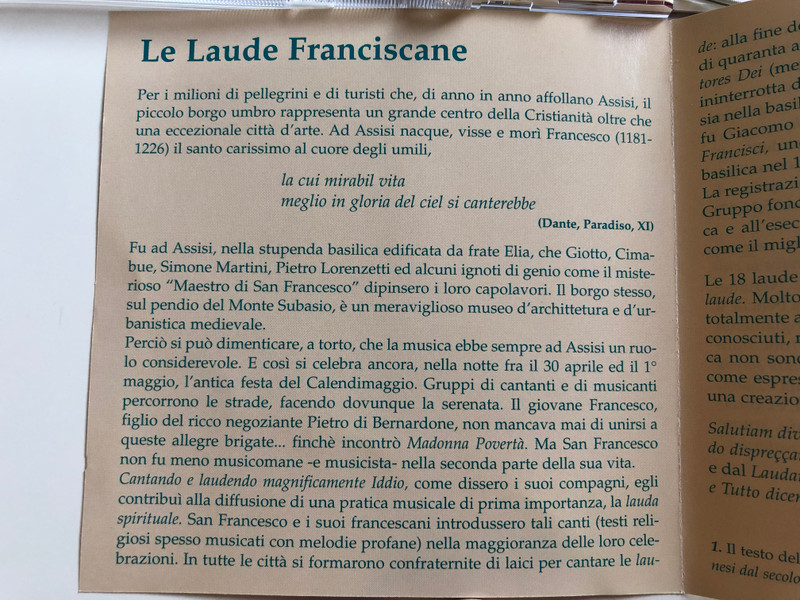 La Laude Franciscane / Cantori Di Assisi dirige Evangelista Nicolini / Ermitage ‎Audio CD 2001 / GD 203