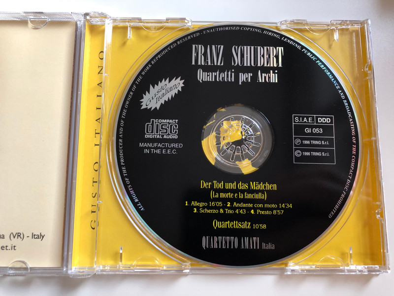 Franz Schubert / Der Tod und das Madchen (La morte e la fanciulla) / Quartetto Amati Italia / Gusto Italiano Audio CD 1996 / GI 053