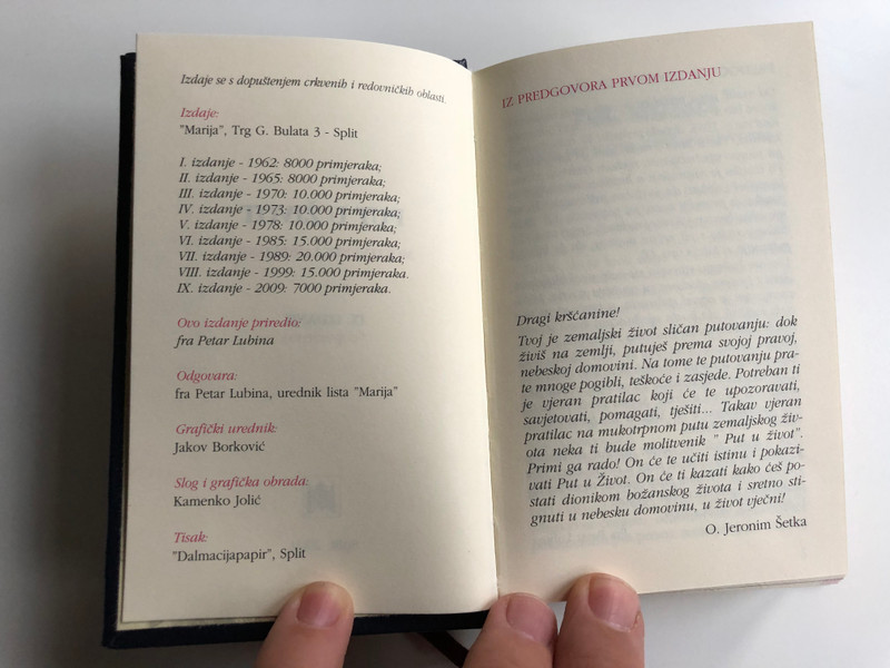 Put u Život / Way of Life: Prayer and Rites, 9th Amended Edition / Hardcover - Black / Croatian language prayer book / Molitvenik i obrednik / IX. Dopunjeno Izdanje / "Marija" 2009 / Petar Lubina (9789530039261)