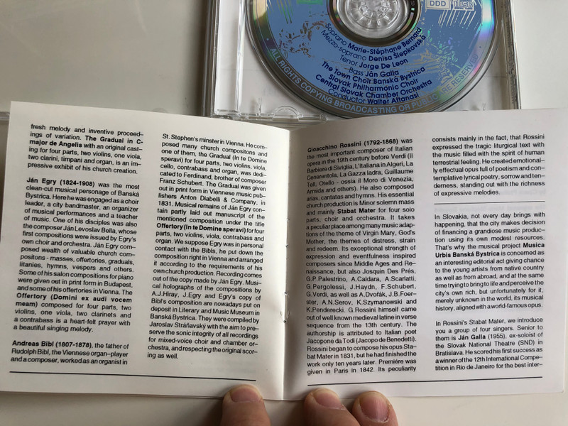 Anton Julius Hiray Graduale in C / Jan Egry Offertorium (Domine ex audi), Andreas Bibl Offertorium (In te Domine) / Musica Urbis Banska Bystrica / Gioacchino Rossini Stabat Mater / Musica Urbis Audio CD 1992 / MU-I 001