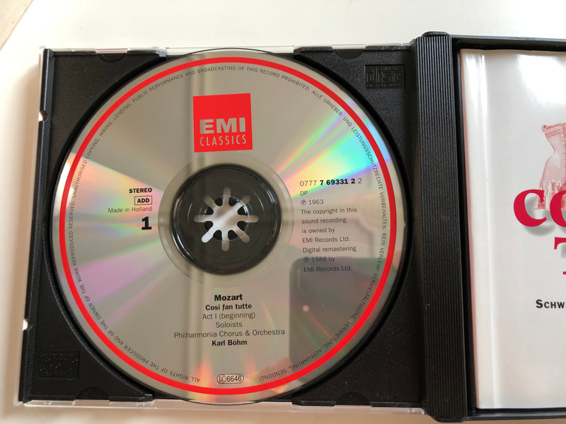 Mozart ‎– Così Fan Tutte / Schwarzkopf, Ludwig, Kraus, Taddei, Steffek, Berry / Philharmonia Orchestra And Chorus, Böhm / EMI Classics 3x Audio CD 1988 Stereo / 0777 7 69330 2 3