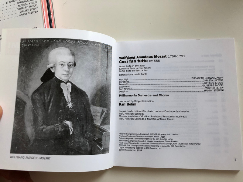 Mozart ‎– Così Fan Tutte / Schwarzkopf, Ludwig, Kraus, Taddei, Steffek, Berry / Philharmonia Orchestra And Chorus, Böhm / EMI Classics 3x Audio CD 1988 Stereo / 0777 7 69330 2 3