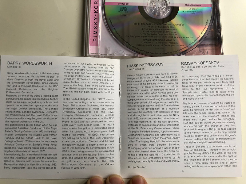 Rimsky-Korsakov – Scheherezade-Symphonic Suite, Opus 35, Spanish Capriccio, Opus 34 / Royal Philharmonic Orchestra, Conductor: Barry Woodsworth ‎/ Centurion Music Audio CD 1993 / 204403-201