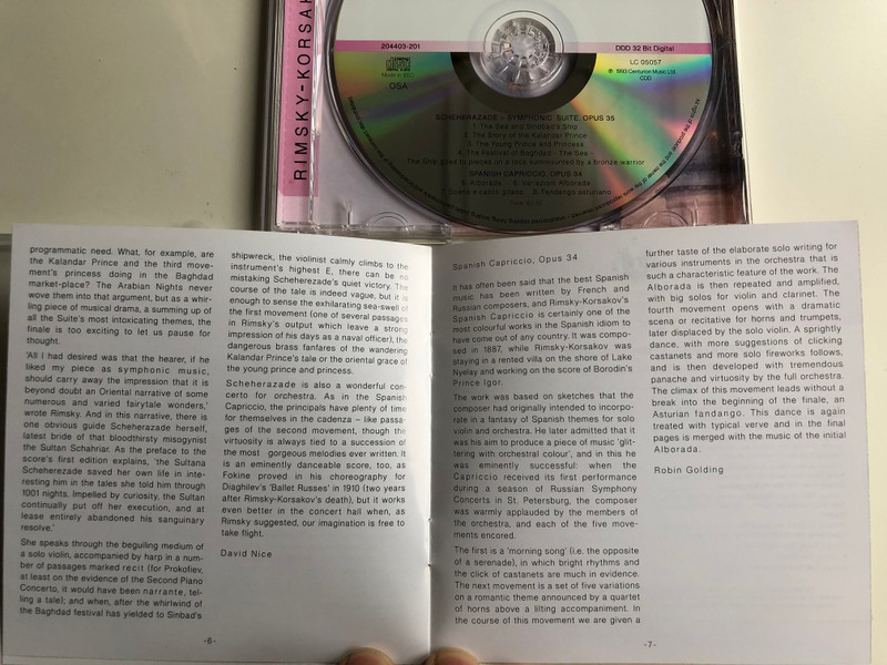 Rimsky-Korsakov – Scheherezade-Symphonic Suite, Opus 35, Spanish Capriccio, Opus 34 / Royal Philharmonic Orchestra, Conductor: Barry Woodsworth ‎/ Centurion Music Audio CD 1993 / 204403-201