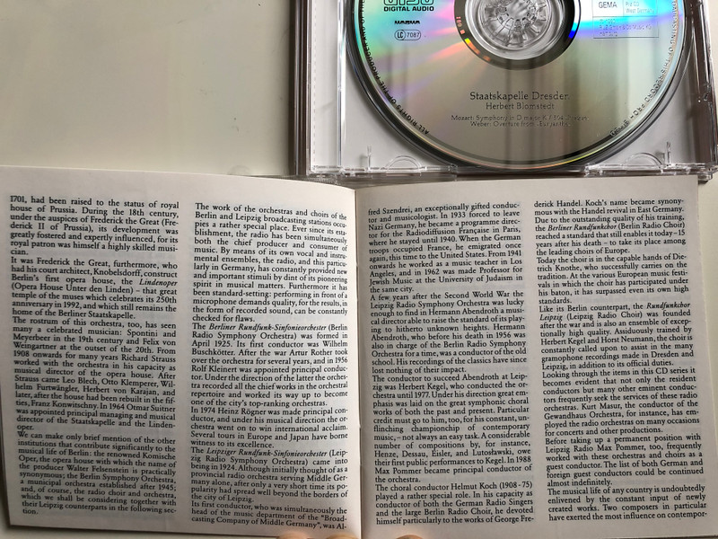 Staatskapelle Dresden - Herbert Blomstedt / Weber: Euryanthe, Overture / Mozart: Symphony No. 38 KV 504 "Prague Symphony'' / Pilz Audio CD 1990 Stereo / 44 2058-2