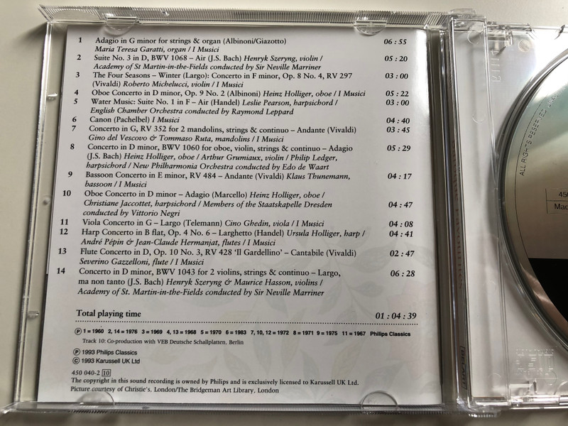 Baroque Favourites / Includes Albinoni: Adagio, Pachelbel: Canon and many more / Featuring Academy of St Martin-in-the-Fields, Conducted By Sir Neville Marriner / Belart ‎Audio CD 1993 / 450 040-2