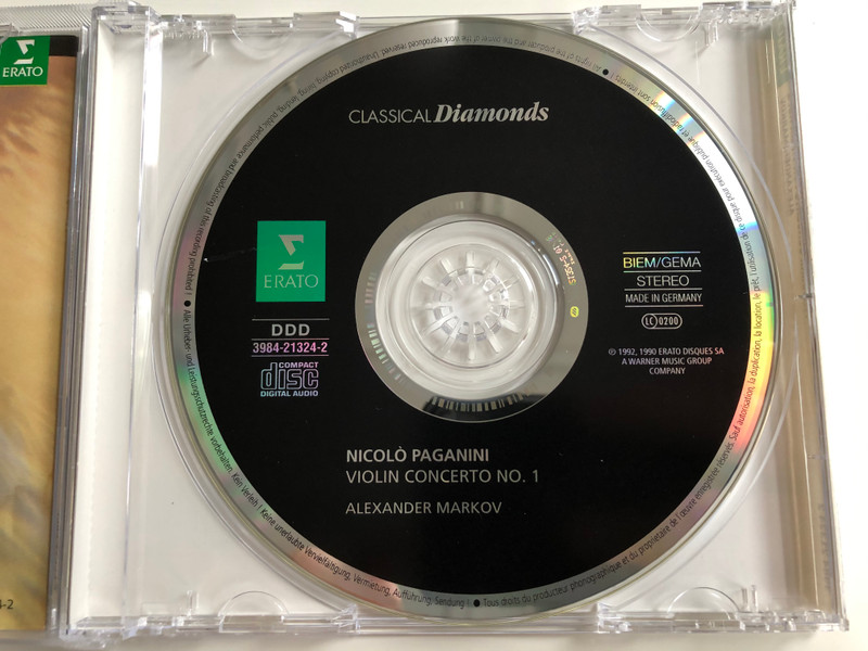 Paganini - Concerto for Violin No. 1 - La Campanella Caprices Op. 1 / Alexander Markov / Erato Audio CD 1997 Stereo / 3984-21324-2