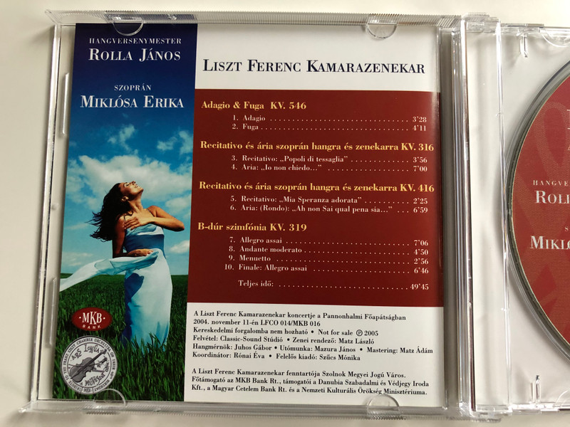 Liszt Ferenc Kamarazenekar / Mozart-Koncert A Pannonhalmi Főapátságban / Rolla János, Miklósa Erika ‎/ MKB Bank Rt. Audio CD 2005 / MKB 016
