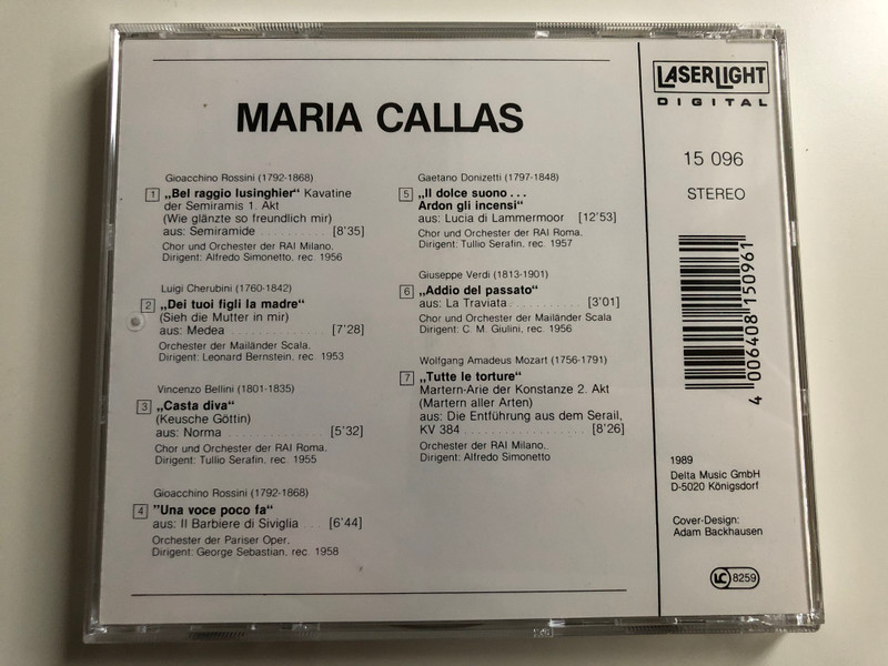 Maria Callas - La Traviata, Lucia Di Lammermoor, Il Barbiere Di Siviglia, Norma-Medea... / Bernstein, Giulini, Sebastian Serafin, Simonetto / Laser Light Audio CD 1989 Stereo / 15 096