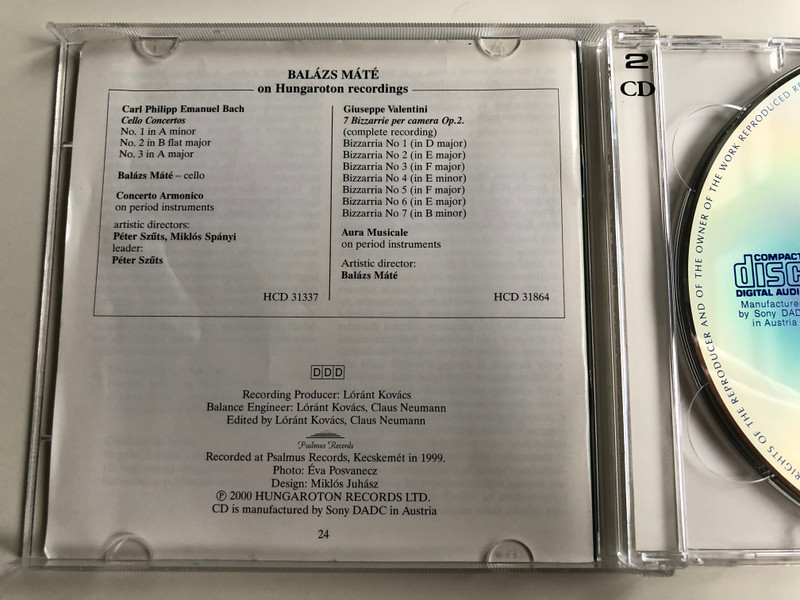 Johann Sebastian Bach - The Six Suites for Violoncello Solo / Balazs Mate - baroque cello & violoncello picolo / Hungaroton Classic 2x Audio CD 2000 Stereo / HCD 32000-01
