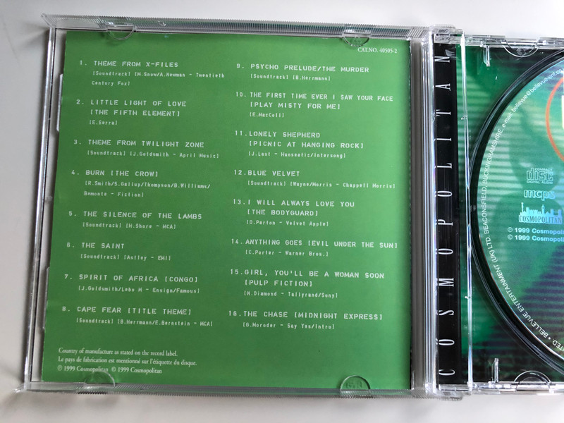 The Unexplained Files / X-Files And Other Mystery Movie Themes Including The Crow, Twilight Zone, Cape Fear, Psycho And Many More... / Performed By Absolute Film Orchestra And Singers / Cosmopolitan ‎Audio CD 1999 / 40505-2