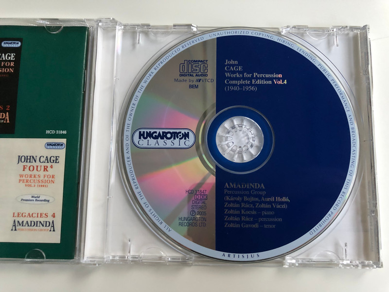 John Cage – Works For Percussion Vol.4 (1940-1956) / Legacies 6 - Amadinda Percussion Group - Zoltán Kocsis, Zoltán Rácz, Zoltán Gavodi ‎/ Hungaroton Classic Audio CD 2005 Stereo / HCD 31847