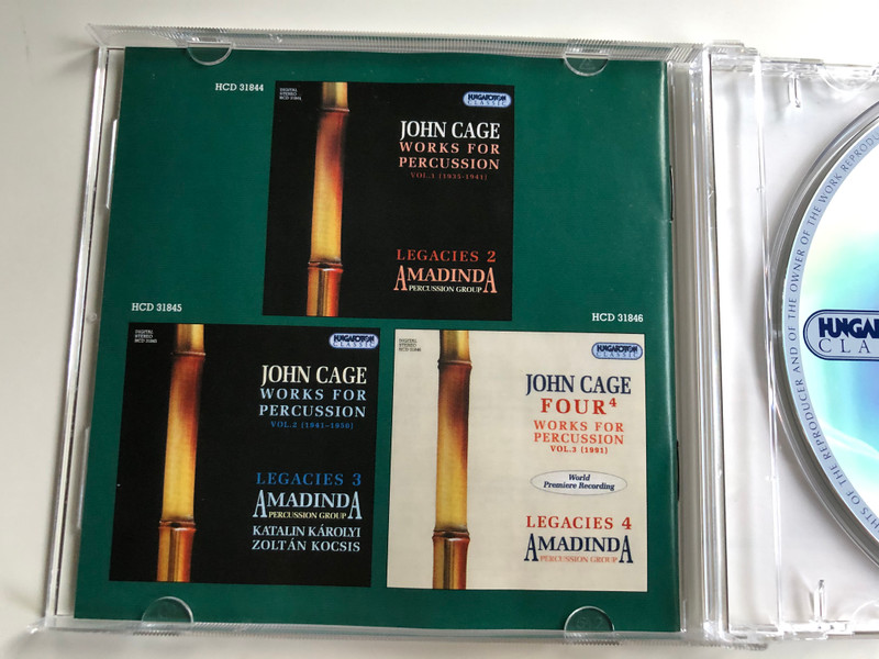 John Cage – Works For Percussion Vol.4 (1940-1956) / Legacies 6 - Amadinda Percussion Group - Zoltán Kocsis, Zoltán Rácz, Zoltán Gavodi ‎/ Hungaroton Classic Audio CD 2005 Stereo / HCD 31847 (5991813184726)