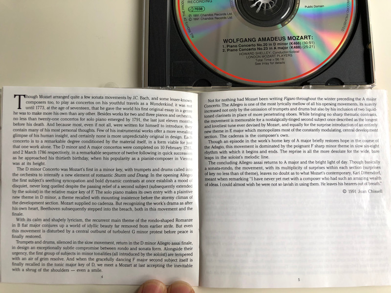 Mozart - Piano Concertos No. 20 k466, No. 23 k488 / Howard Shelley / London Mozart Players / Vol. 1 / Chandos Records Audio CD 1991 / CHAN 8992