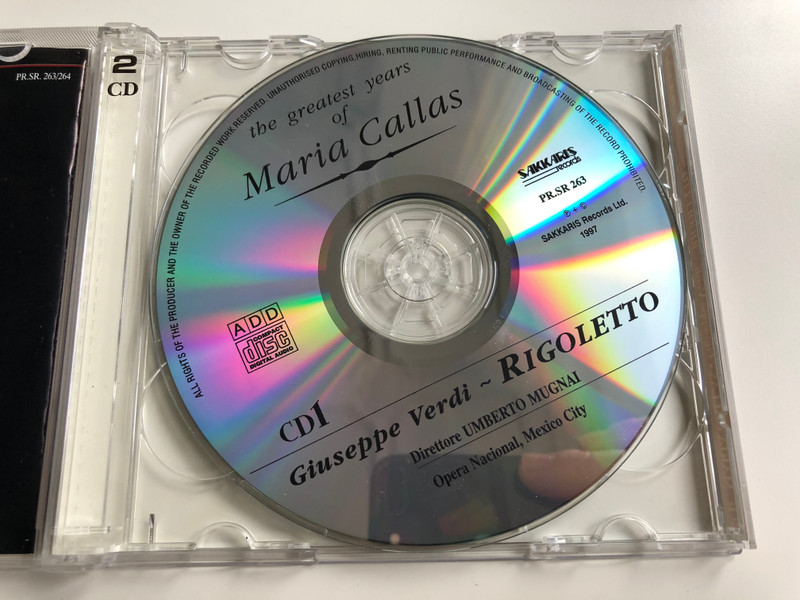 The Greatest Years Of Maria Callas / Giuseppe Verdi – Rigoletto / Direttore: Umberto Mugnai / Mexico City 1952 / Sakkaris Records ‎2x Audio CD 1997 / PR.SR. 263/264