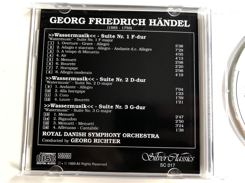 Georg Friedrich Handel / ''Wassermusik'' - Suite Nr. 1 - 3 / Royal Danish Symphony Orchestra / Conducted By: Georg Richter / Silver Classics Audio CD 1989 / SC 017
