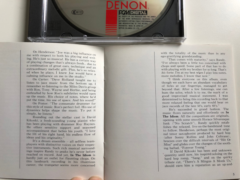 In The Idiom - Randy Brecker ‎/ Denon Audio CD 1987 Stereo / 33CY-1483