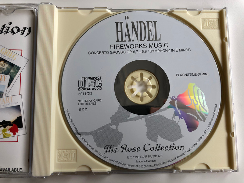 Händel ‎– Fireworks Music / Concerto Grosso Op. 6. 7 + 6. 8, Symphony In E Minor / Playingtime 60 Min. / Elap Audio CD 1990 / 3211CD