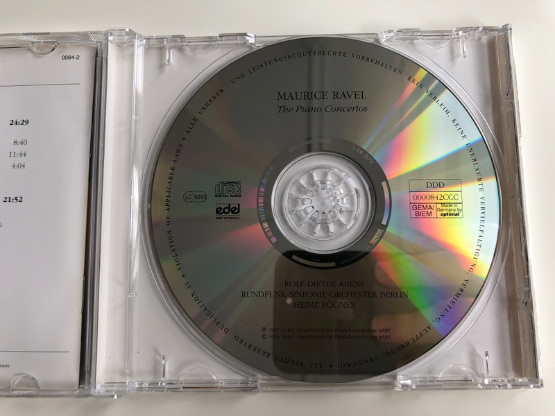 Ravel - The Piano Concertos / Rolf-Dieter Arens, Rundfunk-Sinfonie-Orchester Berlin, Heinz Rogner / Edel Audio CD 1995 / 0000842CCC