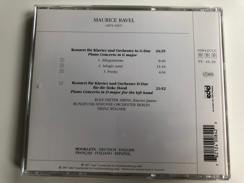 Ravel - The Piano Concertos / Rolf-Dieter Arens, Rundfunk-Sinfonie-Orchester Berlin, Heinz Rogner / Edel Audio CD 1995 / 0000842CCC