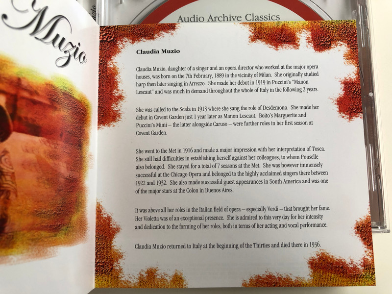 Audio Archive Classivs / Claudia Muzio - Including Movements From Verdi - Il Trovatore, Handel - Rinaldo, Tchaikovsky - Eugen Onegin And Many More / Audio Archive Classics ‎Audio CD / CLA031