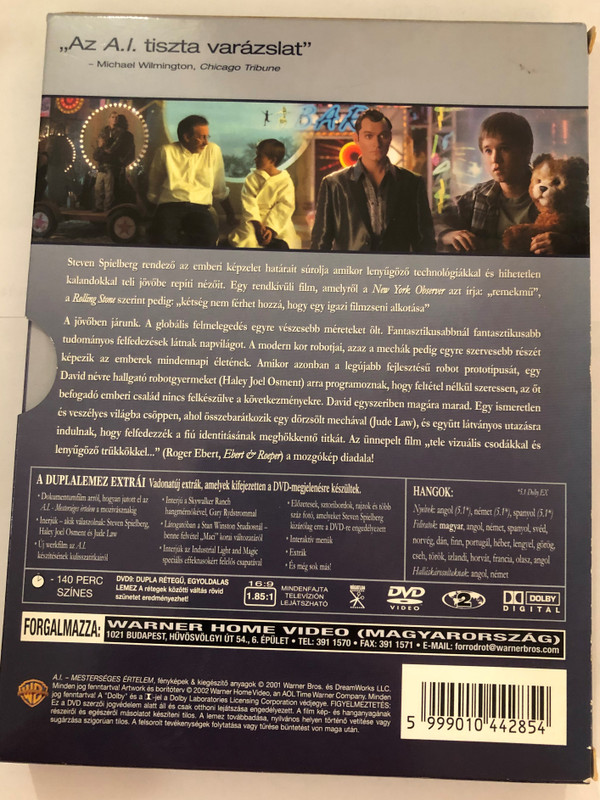 A.I. Artificial Intelligence DVD 2001 Mesterséges értelem / Directed by Steven Spielberg / Starring: Haley Joel Osment, Jude Law, Frances O'Connor, Brendan Gleeson, William Hurt (5999010442854)