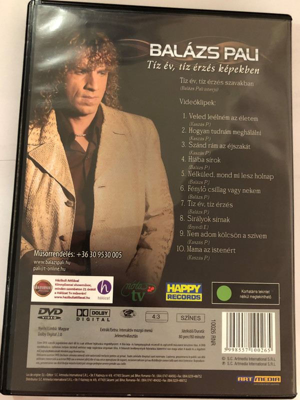 Balázs Pali - Tíz év, tíz érzés képekben DVD / Balázs Pali interjú + videóklipek / 10026 RNR / Veled leélném az életem, Szánd rám az éjszakát, Hiába sírok (5998557100265)
