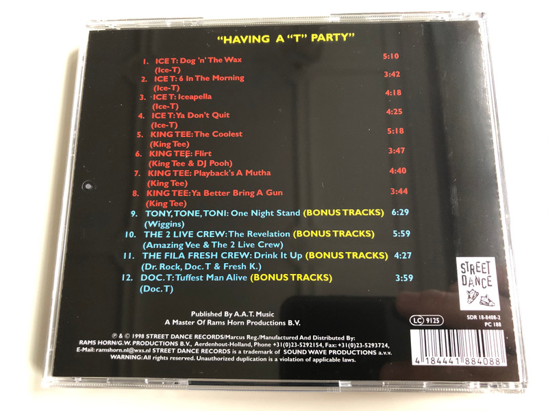 Having A "T" Party - Ice-T, King Tee ‎/ Street Dance ‎Audio CD 1998 / SDR 18-8408-2