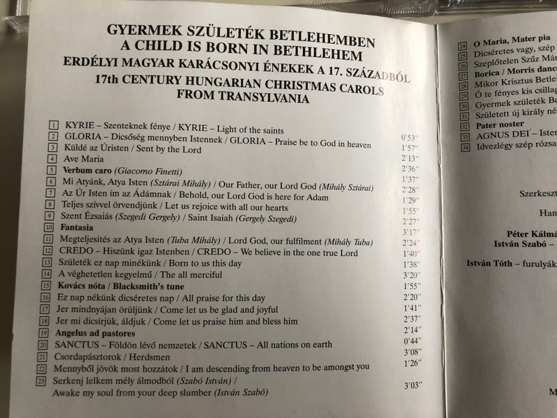 Gyermek Születék Betlehemben / 17th Century Hungarian Christmas Carols From Transylvania / Hungaroton Classic Audio CD 2000 Stereo / HCD 32019