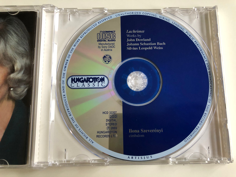 Lachrime, Works By: Dowland, Bach, Weiss / Cimbalom: Ilona Szeverenyi / Hungaroton Classic Audio CD 2003 Stereo / HCD 32207
