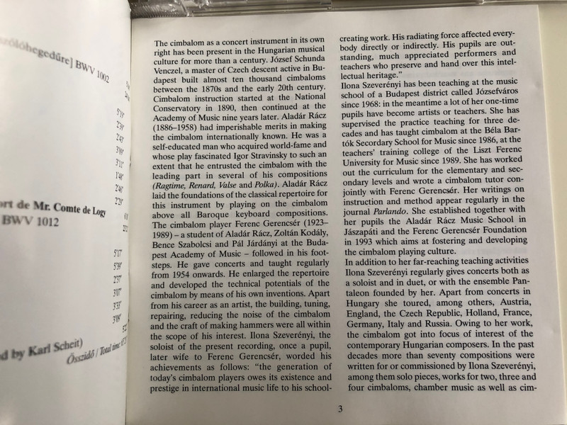 Lachrime, Works By: Dowland, Bach, Weiss / Cimbalom: Ilona Szeverenyi / Hungaroton Classic Audio CD 2003 Stereo / HCD 32207