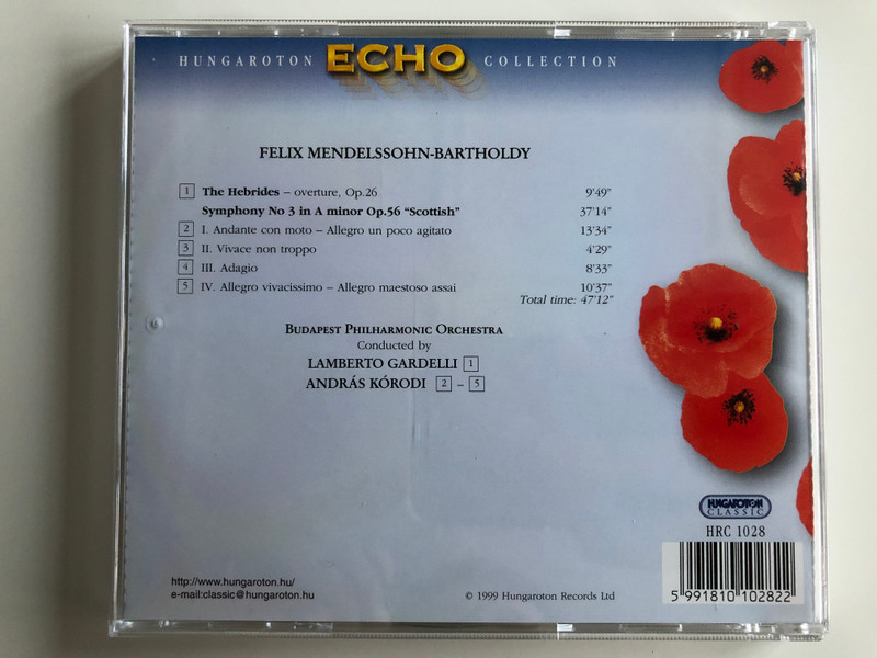 Mendelssohn ‎– Symphony No. 3 "Scottish", The Hebrides - Overture / Budapest Philharmonic Orchestra, András Kórodi, Lamberto Gardelli / Hungaroton Classic Audio CD 1999 Stereo / HRC 1028