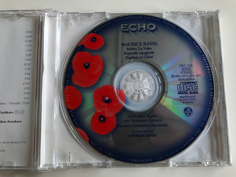 Ravel - Bolero, La Valse, Rapsodie Espagnole, Dephnis Et Chloé - Suites / Budapest Symphony Orchestra, György Lehel / Hungaroton Classic ‎Audio CD 1999 Stereo / HRC 1036