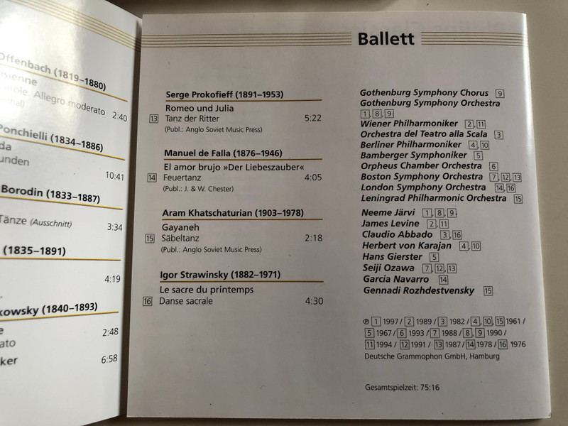 Best of Ballett / Berliner Philharmoniker, London Symphony Orchestra, Wiener Philharmoniker, Claudio Abbado, Herbert von Karajan, James Levine, Seiji Ozawa ‎/ Deutsche Grammophon ‎Audio CD / 474 678-2