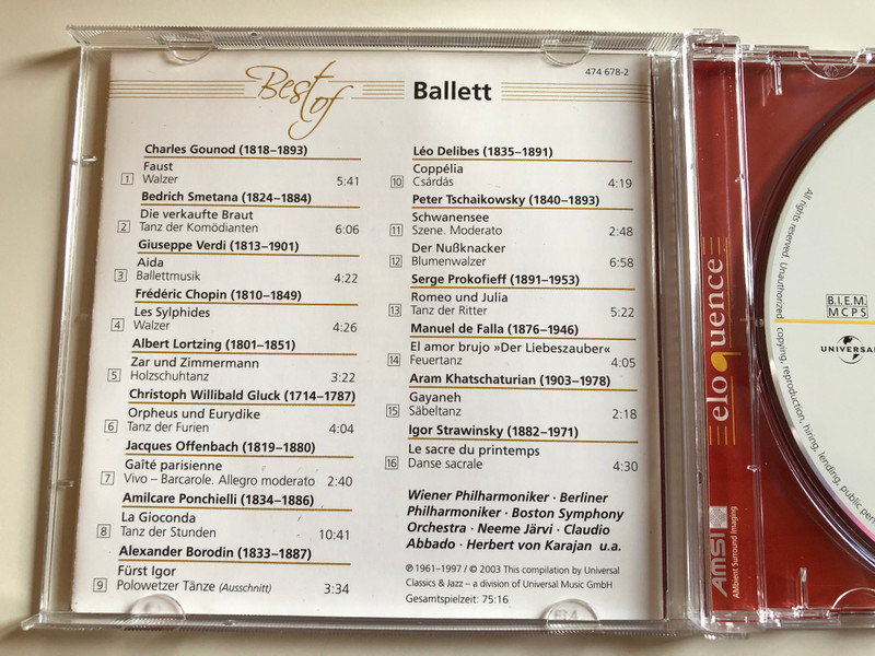 Best of Ballett / Berliner Philharmoniker, London Symphony Orchestra, Wiener Philharmoniker, Claudio Abbado, Herbert von Karajan, James Levine, Seiji Ozawa ‎/ Deutsche Grammophon ‎Audio CD / 474 678-2