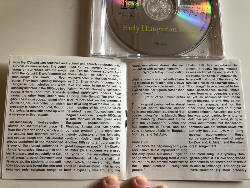 Katalin Pitti, soprano – Early Hungarian Songs From XVI To XIX Century / Daniel Benko, Laszlo Czidra / Bakfark Consort, Camerata Hungarica, Benkő Consort, Budapest Early Music Trio ‎/ CÉH Audio CD 1989 Stereo / GCCD 66003