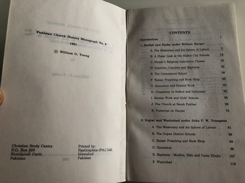Days of small things? by William G. Young / Pakistan Christian History Monograph no. 8 /Christian Study Centre Rawalpindi 1991 / Paperback (PakistanChristianHistoryNo.8)