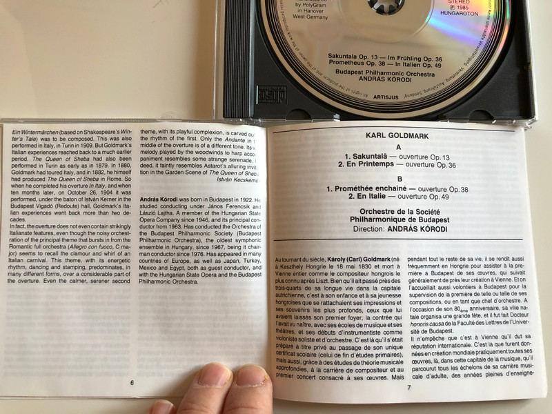 Karl Goldmark ‎– Overtures: Sakuntala, Im Frühling, Prometheus, In Italien / Budapest Philharmonic Orchestra, András Kórodi / Hungaroton Audio CD 1985 Stereo / HCD 12552-2
