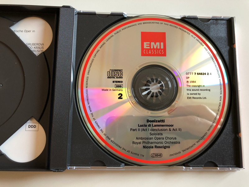 Donizetti – Lucia Di Lammermoor / Gruberova, Kraus, Bruson, Lloyd / Ambrosian Opera Chorus, Royal Philharmonic Orchestra, Nicola Rescigno ‎/ EMI Classics ‎2x Audio CD 1984 Stereo / CMS7646222