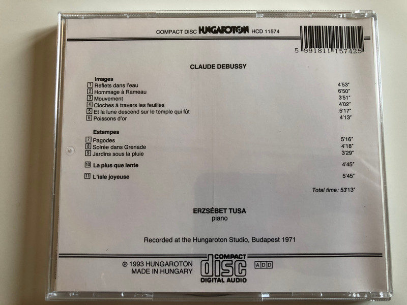 Debussy - Images, Estampes, La Plus Que Lente, L'Isle Joyeuse / Erzsébet Tusa, piano / Hungaroton Audio CD 1993 Stereo / HCD 11574