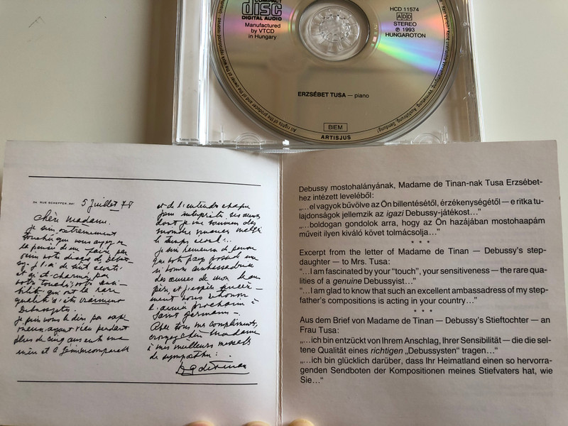 Debussy - Images, Estampes, La Plus Que Lente, L'Isle Joyeuse / Erzsébet Tusa, piano / Hungaroton Audio CD 1993 Stereo / HCD 11574
